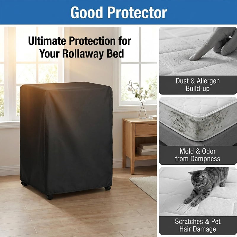 WOMACO Universal Rollaway Bed Cover, Folding Storage Cover Protector (Black, Twin / 38 Inch) - Image 5